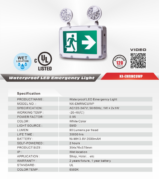 Weatherproof LED Exit / Emergency Combo Unit – NX-EMRMCUWP
