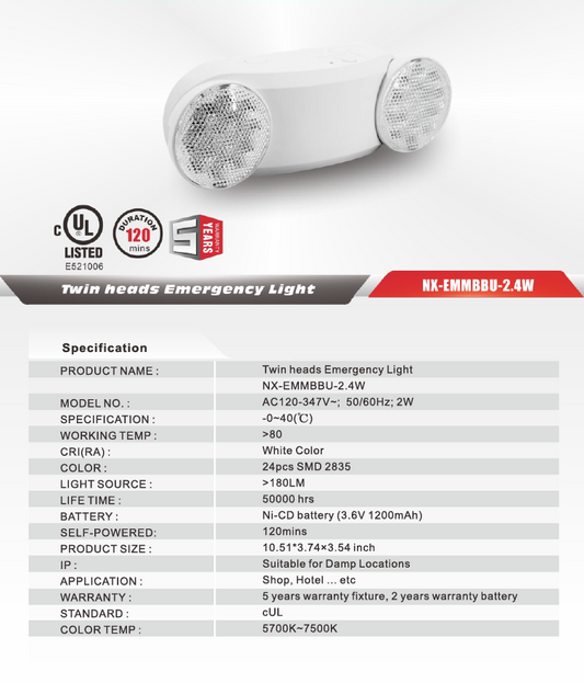 Emergency Led twin head Bug-Eye Light, 2x2.4W-NX-EMBU-2.4W