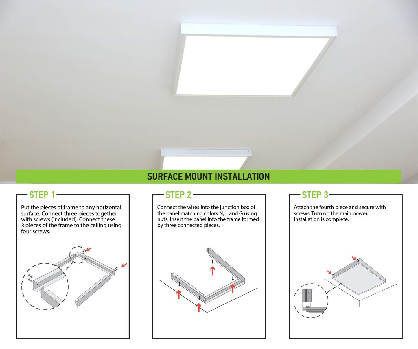 Surface Mount Kit for 2x2 LED Panel — Drywall Ceiling