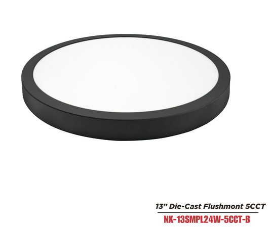 13 inch LED Die-Cast Flush Mount Panel Light, Black,CRI>90, NX-13SMPL24W-5CCT-B