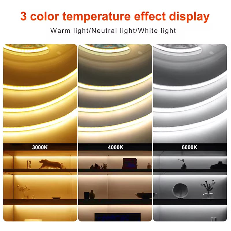 NEXLED COB LED Strip Light, 10W/M, 24V, 1000lm/m, CRI90, IP20, 5M Roll (UL Listed)
