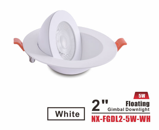 2" Floating Gimbal LED Downlight, White-NX-FGDL2-5W-WH