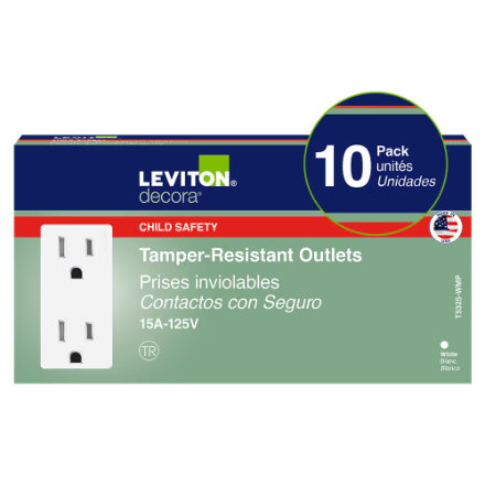 Leviton 15A Decora Tamper-Resistant Outlet — White