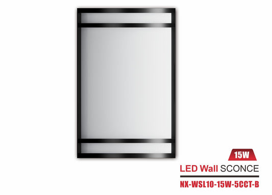 LED Wall Sconce, Black ,15W 5CCT (NX-WSL10-15W-5CCT-B)