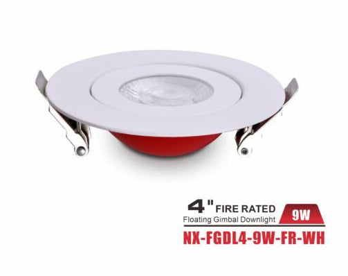 4" Fire-Rated Floating Gimbal LED Downlight, White-NX-FGDL4-9W-FR-WH