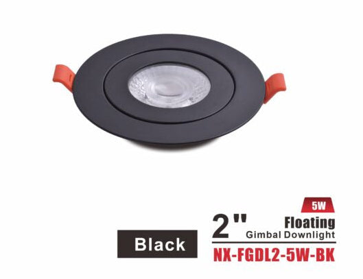 2" Floating Gimbal LED Downlight, Black, NX-FGDL2-5W-BK