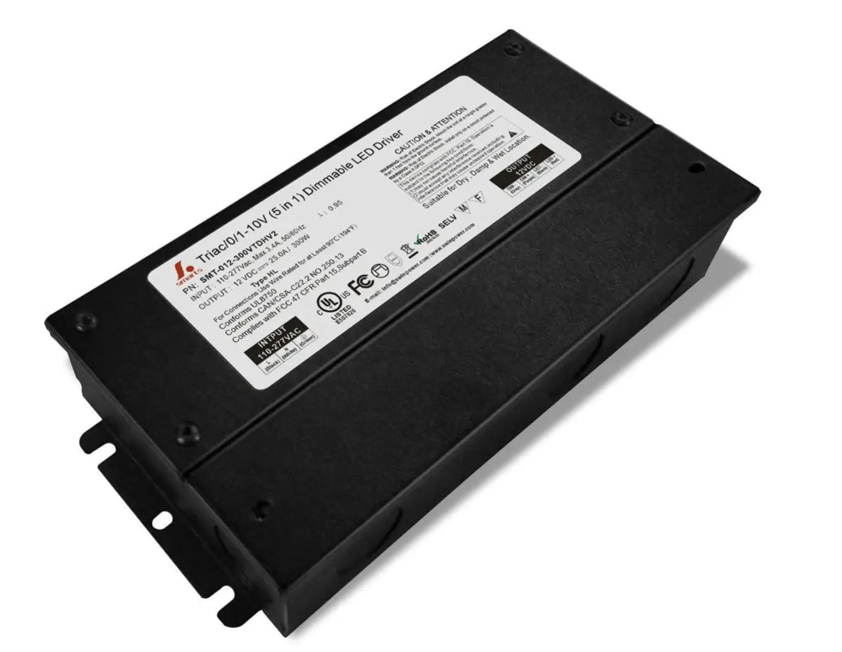 12V 5-in-1 Dimmable LED Power Supply — Class 2, Wet/Damp Rated