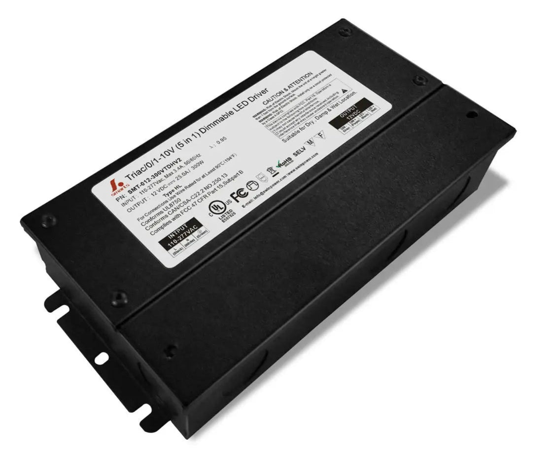 12V 5-in-1 Dimmable LED Power Supply — Class 2, Wet/Damp Rated