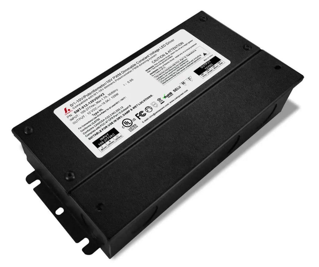 12V 5-in-1 Dimmable LED Power Supply — Class 2, Wet/Damp Rated