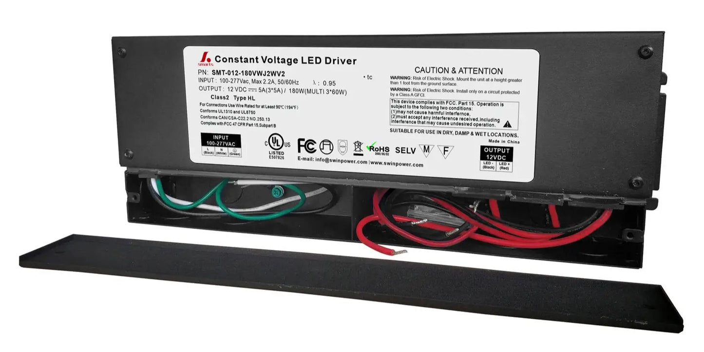 12V 5-in-1 Dimmable LED Power Supply — Class 2, Wet/Damp Rated