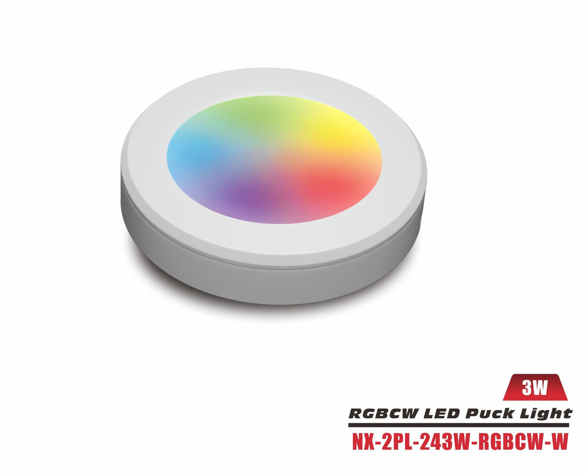24V 3W Smart RGBCW LED Under-Cabinet Puck Light, White- NX-2PL-243W-RGBCW-W