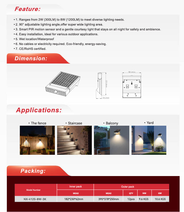 Nexled Flexibeam Solar Wall Light  8W, 1200lm, 3000K, IP65