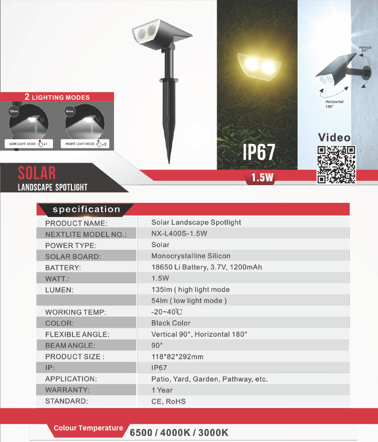 Solar landscape spotlight installed outdoors