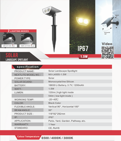 Solar landscape spotlight installed outdoors