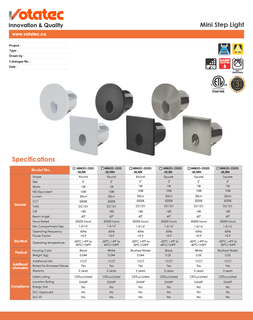 Votatec Mini Square LED Step Light - 2W, 12V, 3CCT, IP65