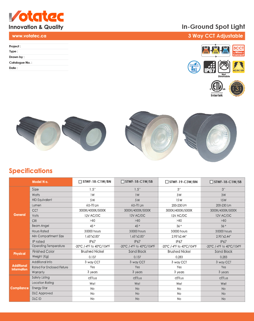 Votatec In-Ground LED Well Light  Drive-Over, 12V, 3CCT, IP67