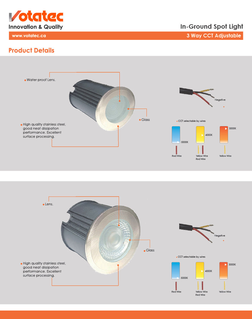Votatec In-Ground LED Well Light  Drive-Over, 12V, 3CCT, IP67