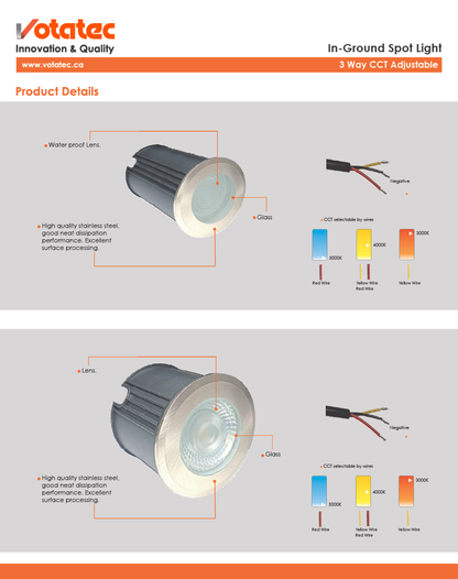 Votatec In-Ground LED Well Light  Drive-Over, 12V, 3CCT, IP67