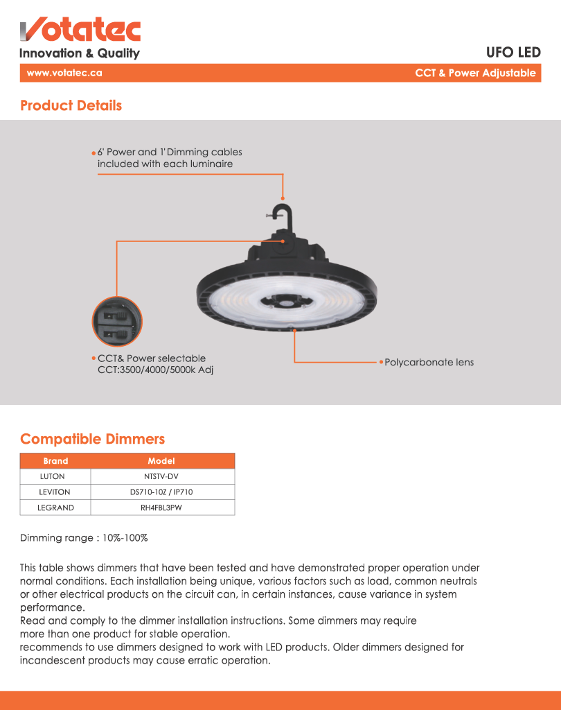 UFO LED High Bay 240W|120V-347V|27000-36000lm, Wattage & CCT Selectable, Black