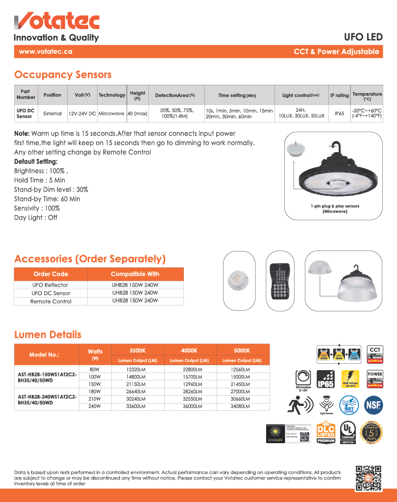 UFO LED High Bay 240W|120V-347V|27000-36000lm, Wattage & CCT Selectable, Black