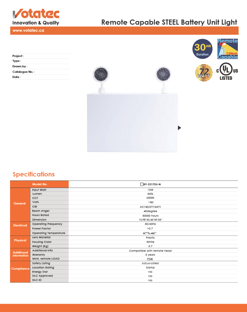 Votatec 72W Remote-Capable Steel Battery Unit with 2 Heads