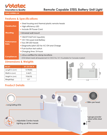 Votatec 72W Remote-Capable Steel Battery Unit with 2 Heads