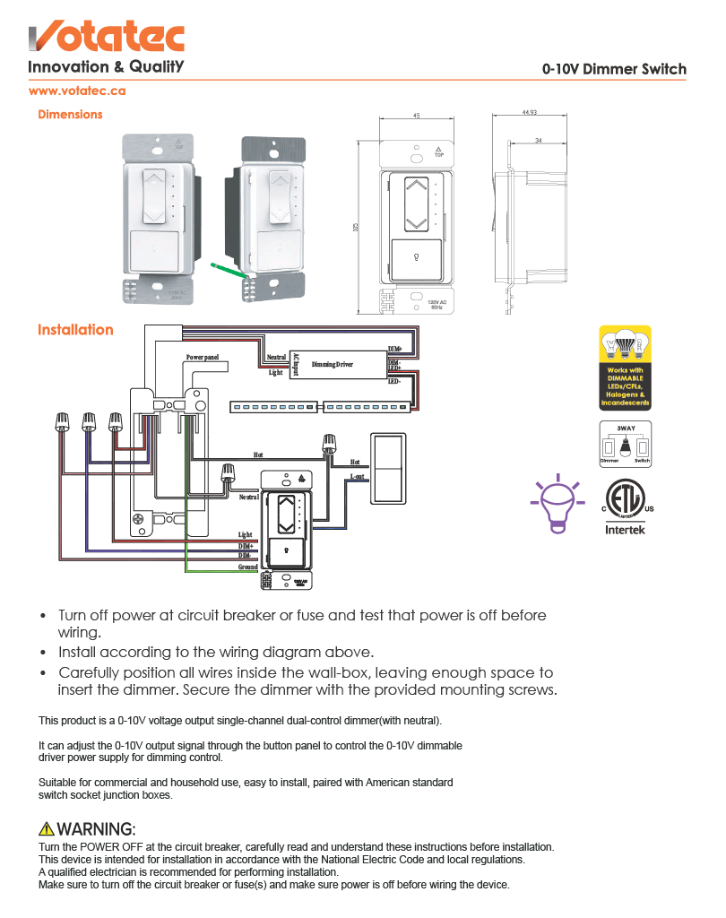 Lutron 0-10V LED Dimmer — 600W LED / 300W Incandescent, Dual Control, White