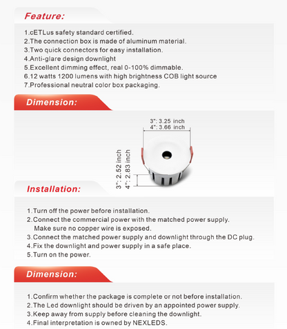 4" LED Anti-Glare Spot Light – 12W 5CCT (NX-4A0GDL-12W-5CCT-W)