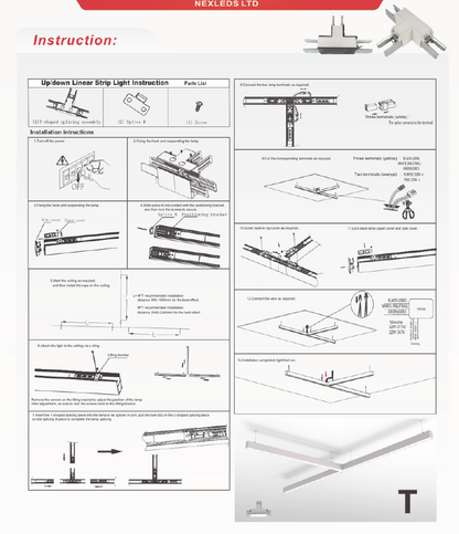 2 ft LED Architectural Linear Light Up/Down Adjustable, White (NX-LAL2F-25W-L-DV-TCP-W)