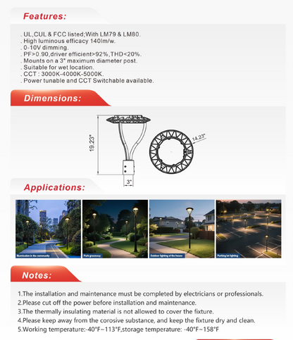 LED Lamp Post-Top Light, Wattage-Select 70-150W, IP65 – NX-3PT-150W