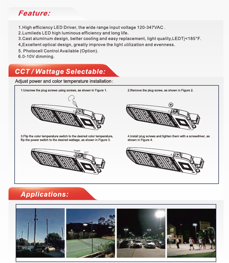 LED Area / Street Light, Wattage-Select 300-500W – NX-ARS7-500 with Mounting Brackets