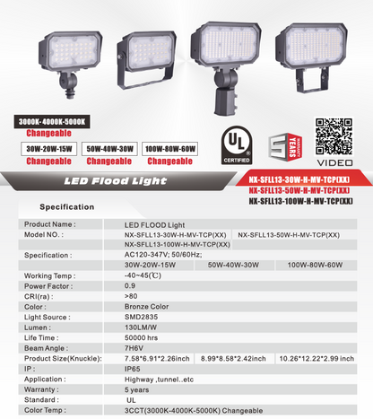 3CCT LED Flood Light, Knuckle Mount 60-100W – NXSFLL-13-100W