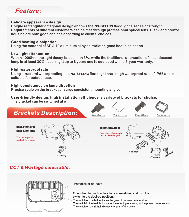 3CCT LED Flood Light, Knuckle Mount 60-100W – NXSFLL-13-100W