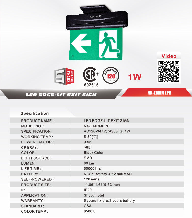 Edge-Lit LED Running Man Exit Sign, Black – NX-EMRMEPB