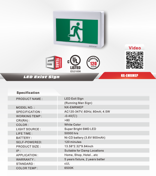 Plastic LED Running Man Exit Sign (2-Wire) – NX-EMRMEP