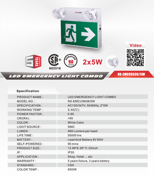 Steel LED Exit / Emergency Combination Unit – NX-EMCUS636/5W