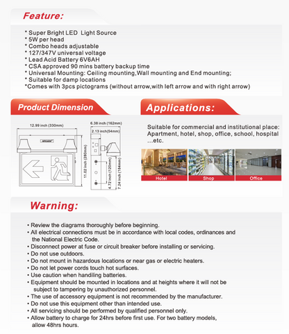Steel LED Exit / Emergency Combination Unit – NX-EMCUS636/5W