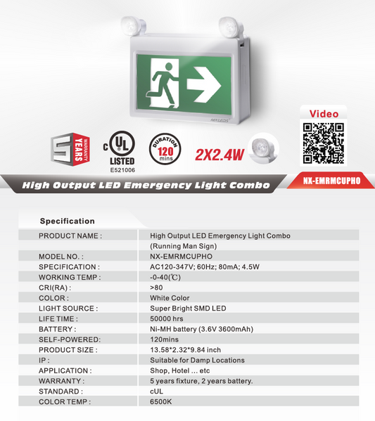 High-Output LED Exit / Emergency Combo Unit (Plastic) – NX-EMRMCUPHO
