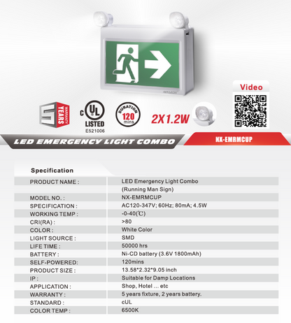 LED Exit / Emergency Combination Unit (Plastic) – NX-EMRMCUP