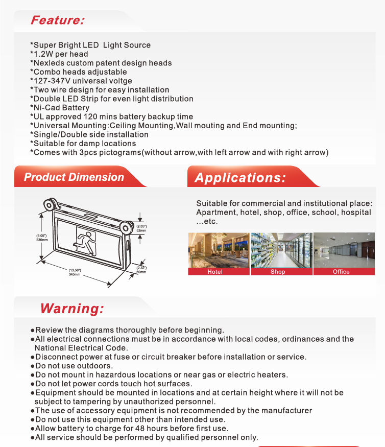 LED Exit / Emergency Combination Unit (Plastic) – NX-EMRMCUP