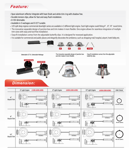 6" Split Deep-Regress Commercial LED Downlight-NX-CDL-E2T6-45W-5C-DV