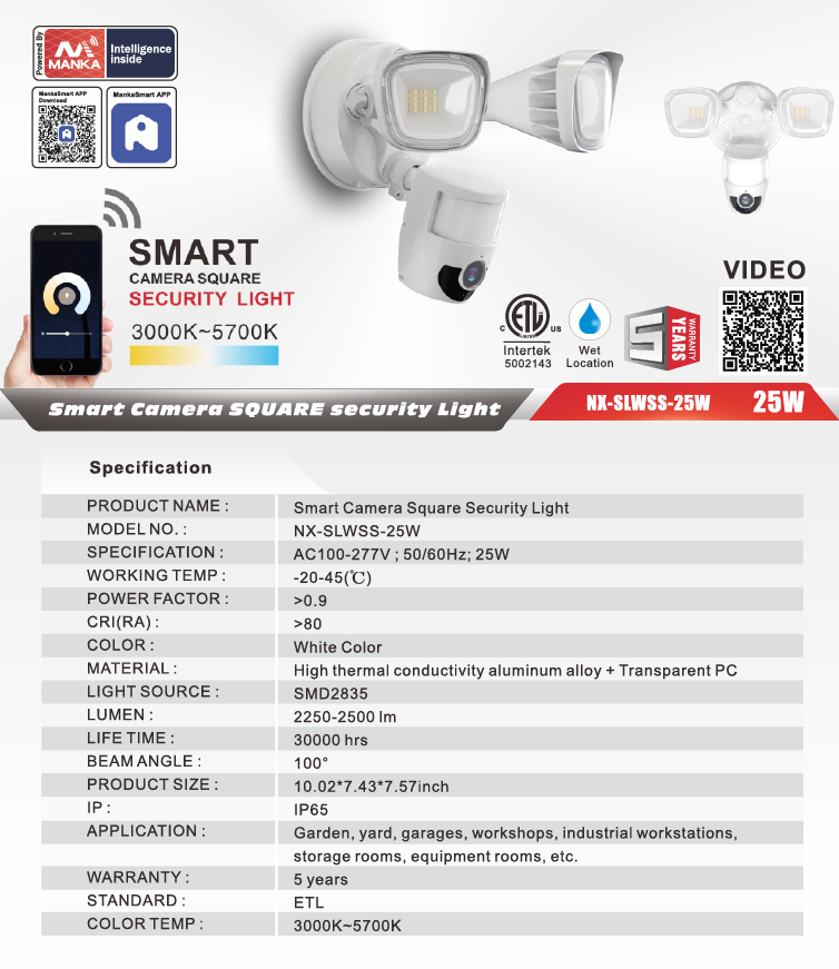 LED Smart Security Light, RGBCW-NX-SLWSS-25W