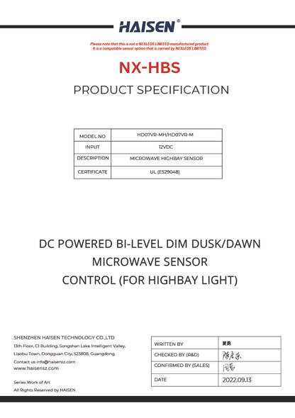 High Bay Motion Sensor-NX-HBS,Also add Remote control to adjust the timing.