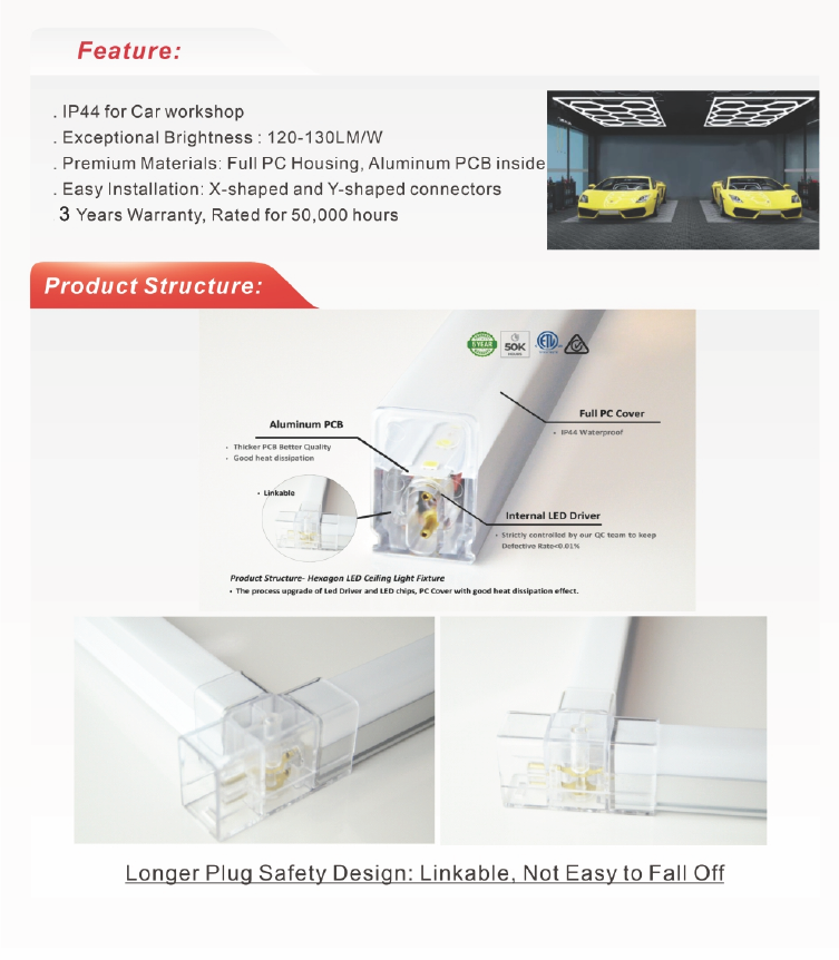 LED Hexagon Garage / Shop Light, 8ft x 16ft -534W, ETL Certified, 5000K (NX-HEX96190-534W-5K)