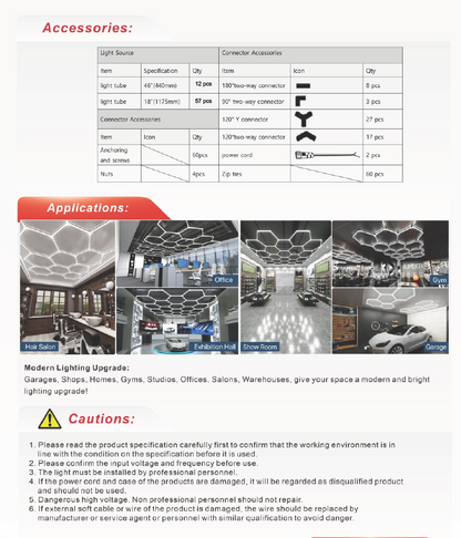 LED Hexagon Garage / Shop Light, 8ft x 16ft -534W, ETL Certified, 5000K (NX-HEX96190-534W-5K)