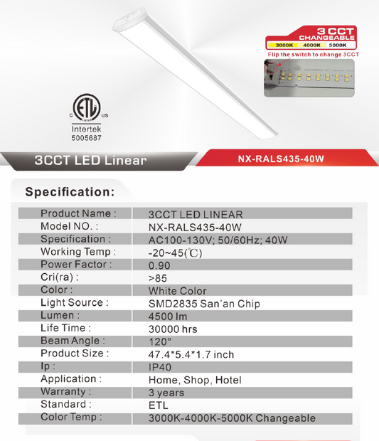 4 ft LED Linkable Wraparound Light, 40W 3CCT NX-RALS435-40W