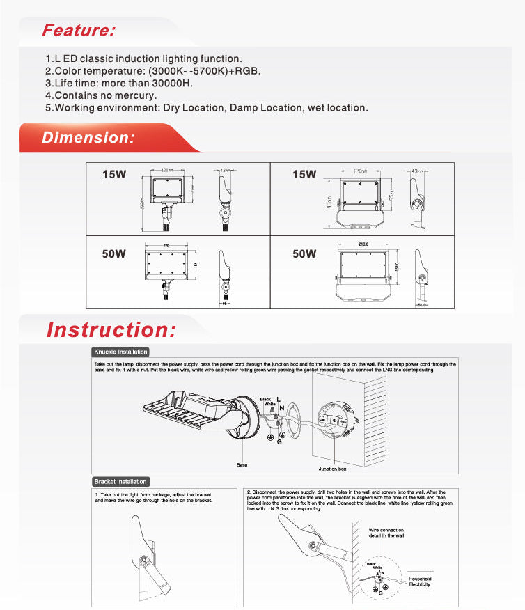 Smart RGBCW LED Floodlight, Knuckle Mount, 15W-NXSFR-15W-K