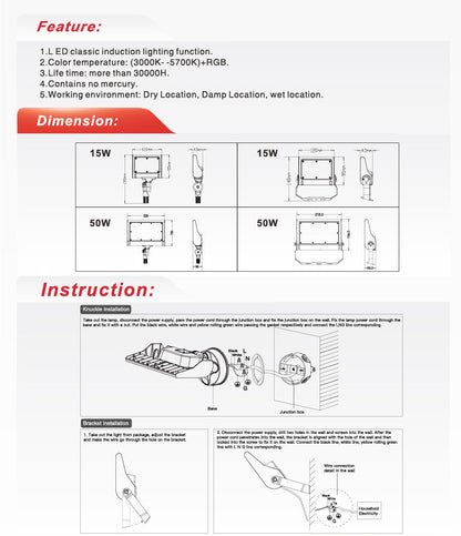 Smart RGBCW LED Floodlight, Knuckle Mount, 15W-NXSFR-15W-K
