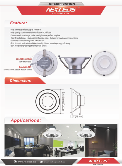 6" Commercial LED Downlight, Wattage-Select-NX-DLWR6-5CCT
