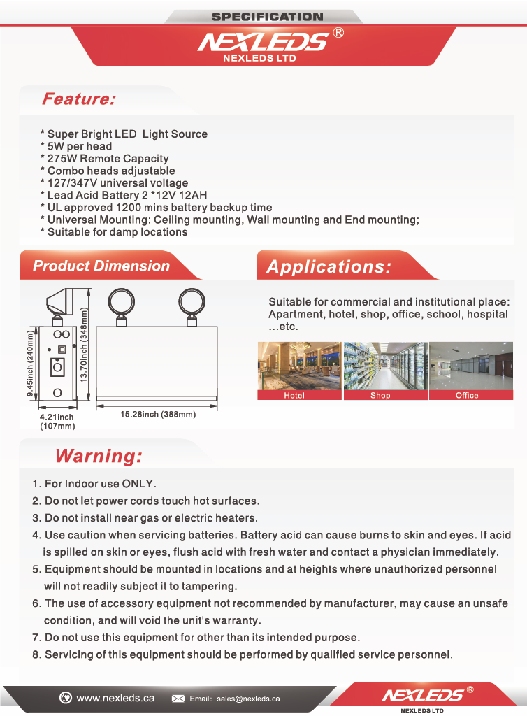 Steel Emergency Battery Unit, 12V 275W (30 min), 2x5W Heads- NX-EMBU12275/5W